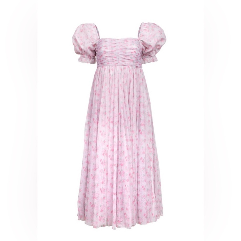 JESSAKAE Promenade Puff Sleeve Floral Print Maxi Dress, Pink And White Large - Picture 2 of 13